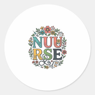 Floral Nurse Shirt Design Vintage Medical Art_1 Classic Round Sticker