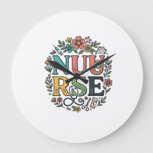 Floral Nurse Shirt Design Vintage Medical Art_1 Large Clock