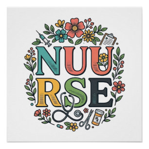 Floral Nurse Shirt Design Vintage Medical Art_1 Poster
