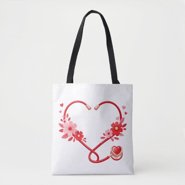 Floral Nurse Stethoscope Tote Bag (Front)