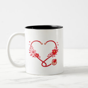 Floral Nurse Stethoscope  Two-Tone Coffee Mug