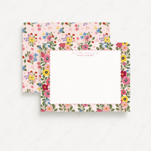 Floral Nursery Hand Drawn Scallop Border Note Card