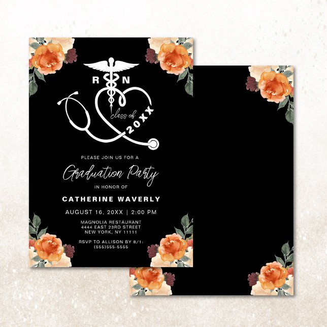 Floral Nursing School Graduation Party Invitation (Creator Uploaded)
