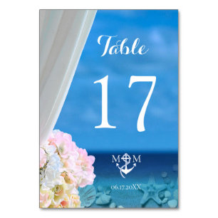 Floral Ocean Beach Summer Wedding Table Number