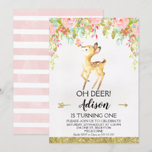 Floral Oh Deer Any Age Birthday Party Invitation