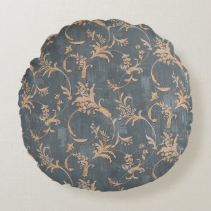 Floral old retro vintage ornament wallpaper on bac round cushion