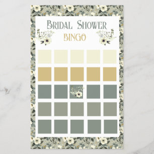 Floral Olive Blossoms Bridal Shower Bingo Flyer