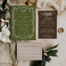Floral Olive Green Brown Garden Monogram Weddin