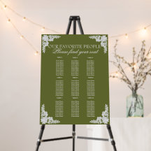 Floral Olive Green Lace Wedding Seating Charts