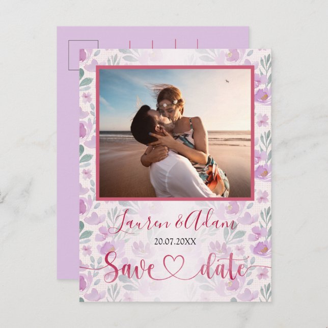 Floral Ombre Pink and Purple Watercolor Invitation (Front/Back)