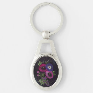 Floral on Black keychain