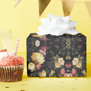 floral on black pattern wrapping paper