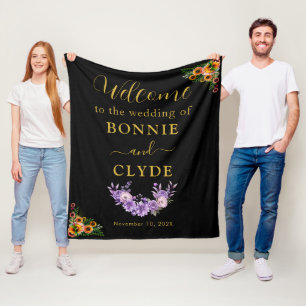 Floral on Black Wedding Welcome 50"x60" size Fleece Blanket
