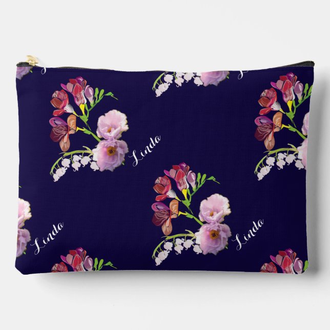 Floral on Blue  Accessory Pouch (Front)