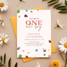 Floral On Cute Bug Ladybug 1st Birthday Party