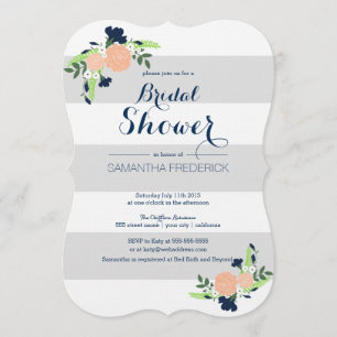 Floral on grey stripe - Bridal Shower Invitation