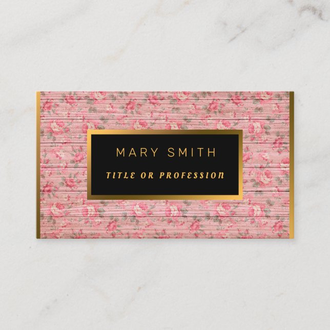 Floral on Wood Gold Customise Professional Modern Business Card (Front)