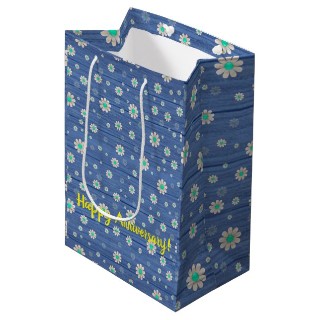 Floral on Wood Popular Customise Text Medium Gift Bag (Front Angled)
