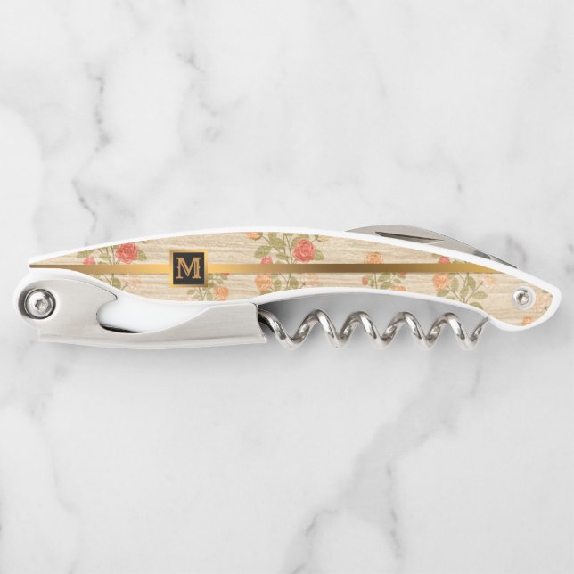 Floral on Wood Popular Gift Corkscrew (Front)