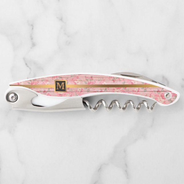 Floral on Wood Popular Gift Corkscrew (Front)
