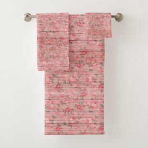  Floral On Wood Trendy Popular Elegant Vintage Bath Towel Set