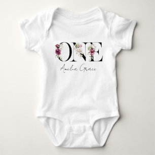 Floral ONE Baby Girl's 1st Birthday + Name Outfit Baby Bodysuit