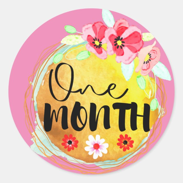 Floral One Month Old Baby Milestone Label (Front)
