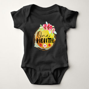 Floral One Month Old Baby Milestone Label  Baby Bodysuit