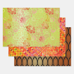 Floral Op Art and Golden Arrows Wrapping Paper Sheet