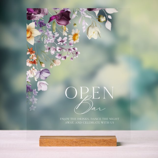Floral Open Bar Acrylic Sign (Neutral)