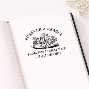 Floral Open Book From The Library Of Bookplate Rubber Stamp