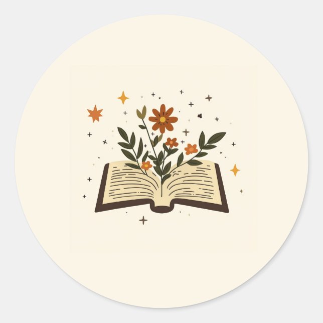 Floral Open Book Round Sticker (Front)