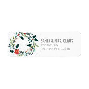 Floral Or Botanical Christmas Wreath Return Address Label