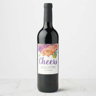 Floral Orange and Purple Cheers Wine Label