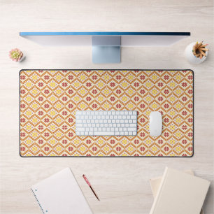 Floral orange and red pattern desk mat