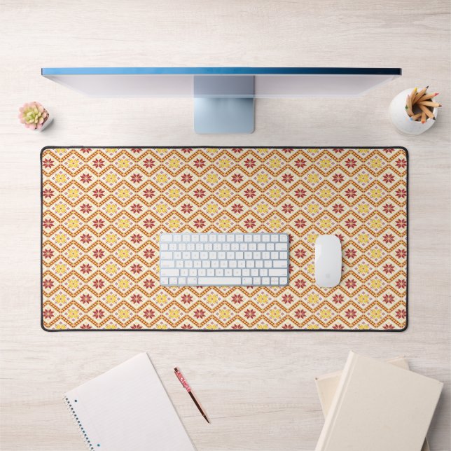 Floral orange and red pattern desk mat (Office 1)