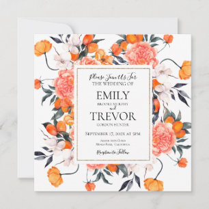 Floral orange and white wedding invitation