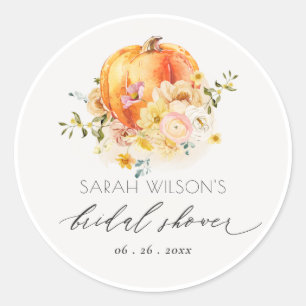 Floral Orange Autumn Pumpkin Bridal Shower Classic Round Sticker