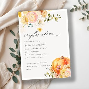 Floral Orange Autumn Pumpkin Couples Shower Invite