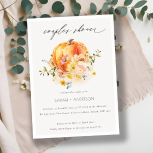 Floral Orange Autumn Pumpkin Couples Shower Invite