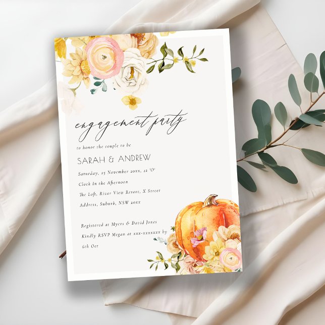 Floral Orange Autumn Pumpkin Engagement Invite (Creator Uploaded)