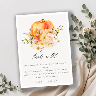 Floral Orange Autumn Pumpkin Floral Wedding  Thank You Card