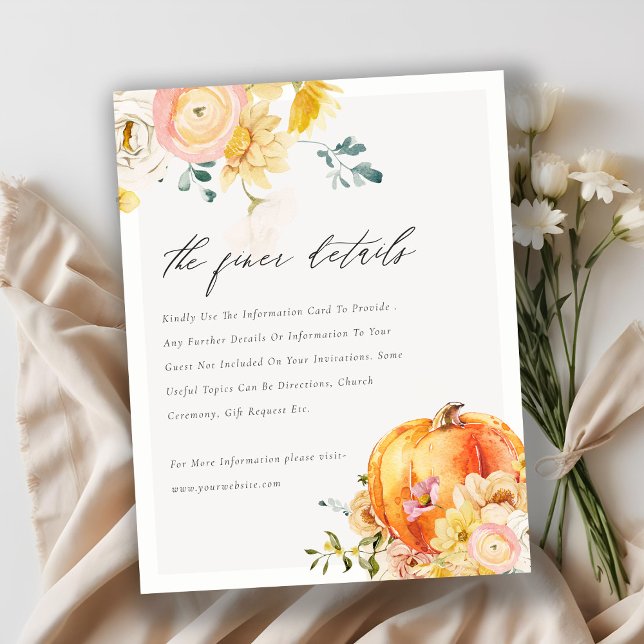 Floral Orange Autumn Pumpkin Wedding Details Enclosure Card (Creator Uploaded)
