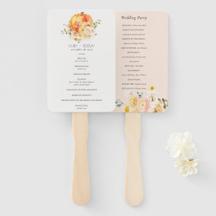 Floral Orange Autumn Pumpkin Wedding Program Hand Fan