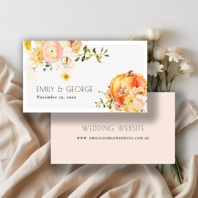 Floral Orange Autumn Pumpkin Wedding Website Business Card (Creator Uploaded)