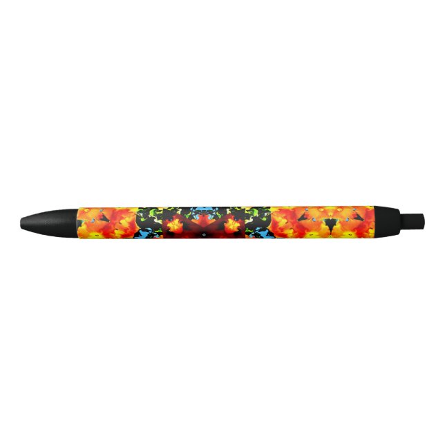 Floral Orange Black Ink Pen (Front)