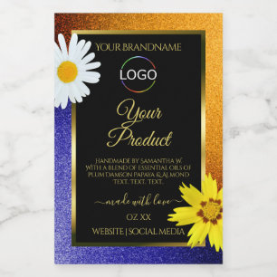Floral Orange Blue Black Product Labels with Logo