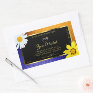 Floral Orange Blue Black Product Labels with Logo