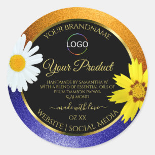 Floral Orange Blue Black Product Labels with Logo