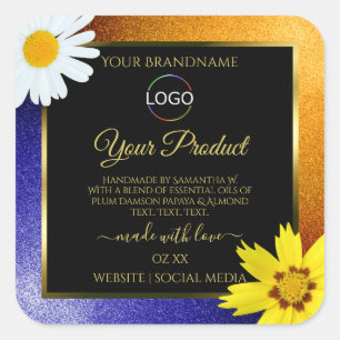 Floral Orange Blue Black Product Labels with Logo